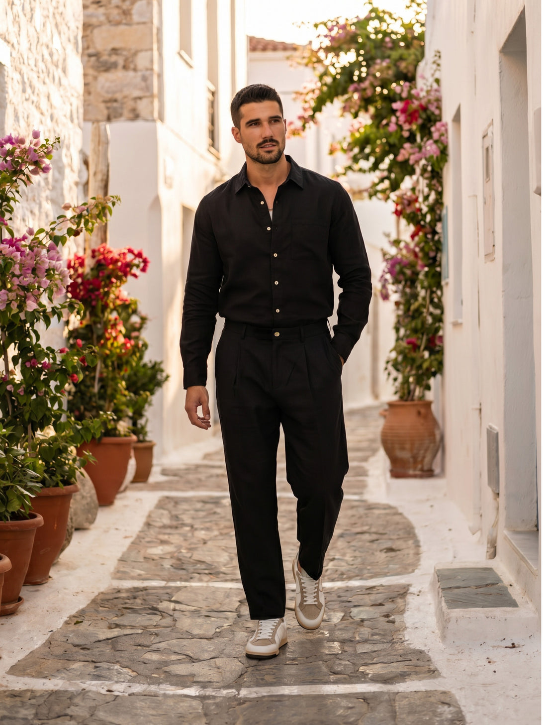 LINEN BLEND OVERSHIRT IN BLACK