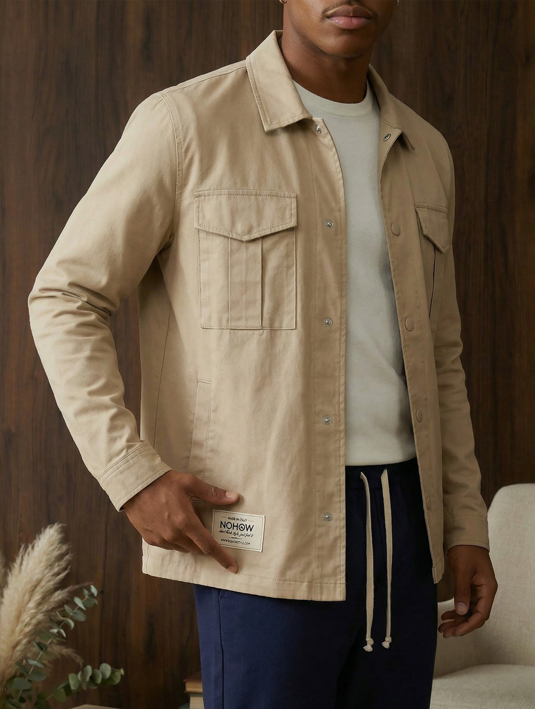 OVER SHIRT IN CREAM WITH NOHOW LABEL