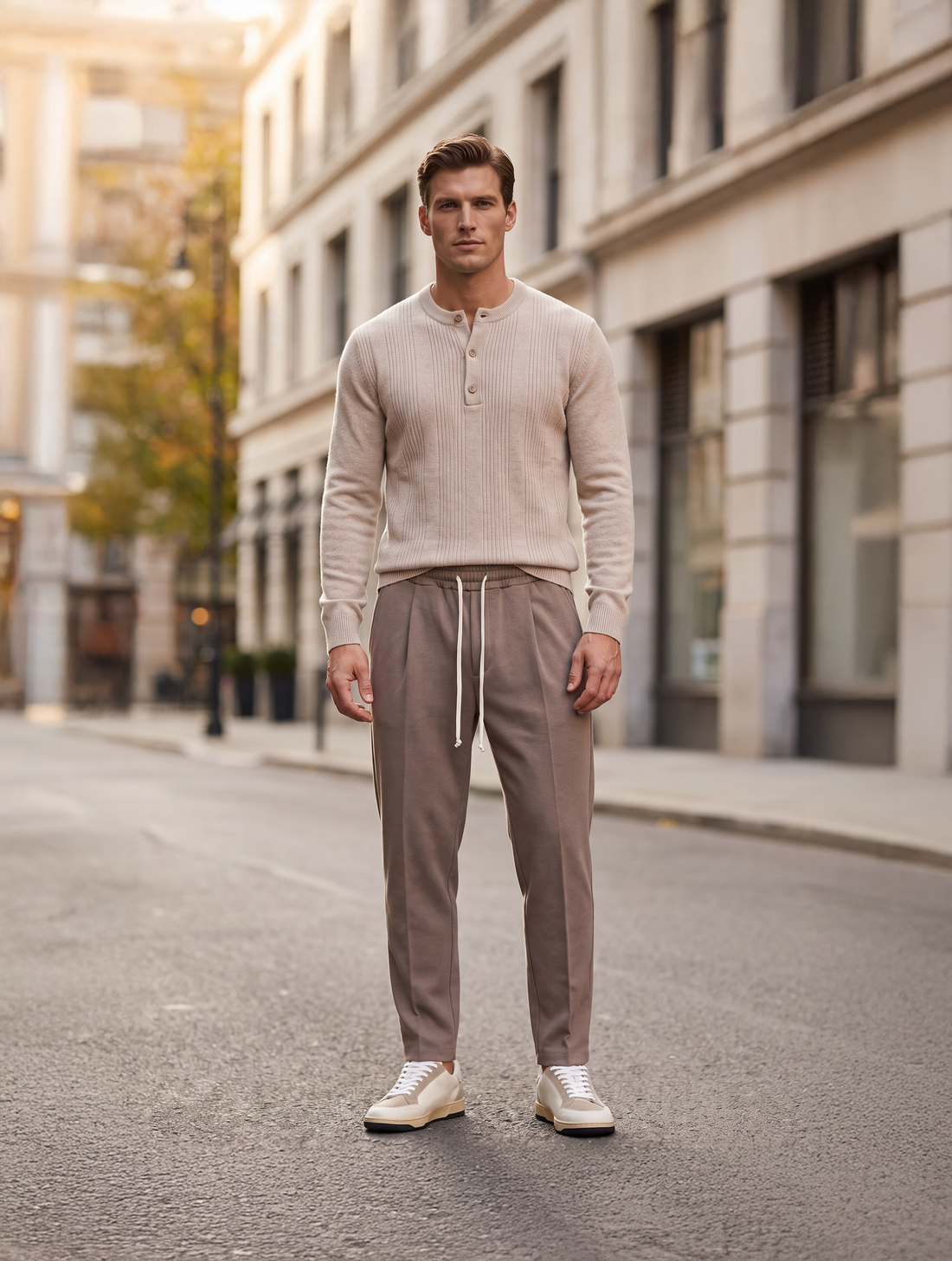 BEIGES HENLEY-PULLOVER