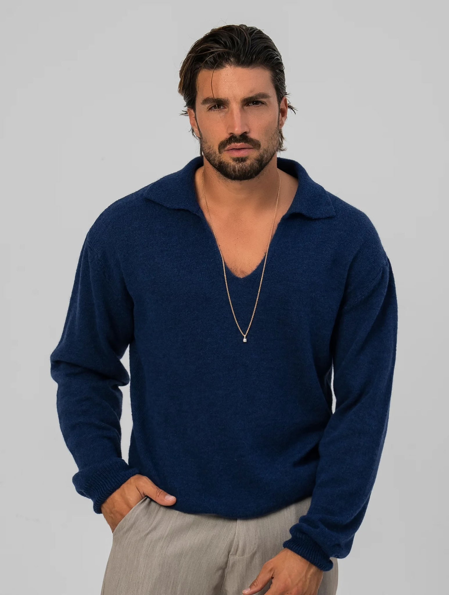 BRAD POLO SWEATER IN BLUE