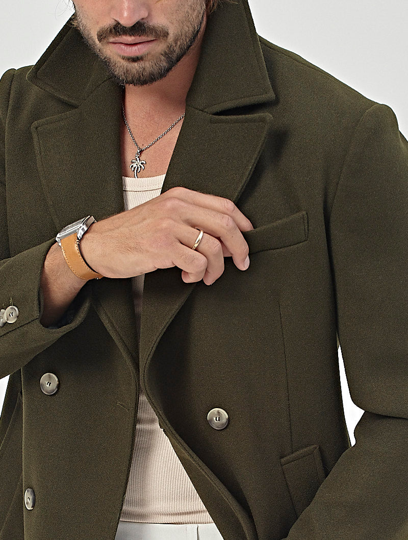 skæbnesvangre fumle Acquiesce HUGO DOUBLE BREASTED COAT IN ARMY GREEN