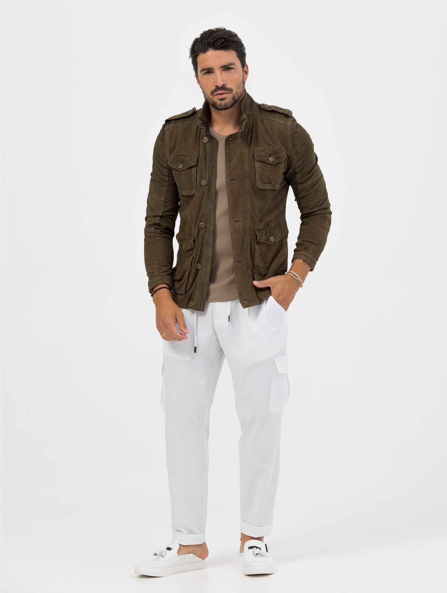 INDIAN SCOUT VESTE EN CUIR VERT MILITAIRE