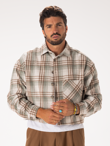 CAMICIA A QUADRI COLOR CREMA E VERDE