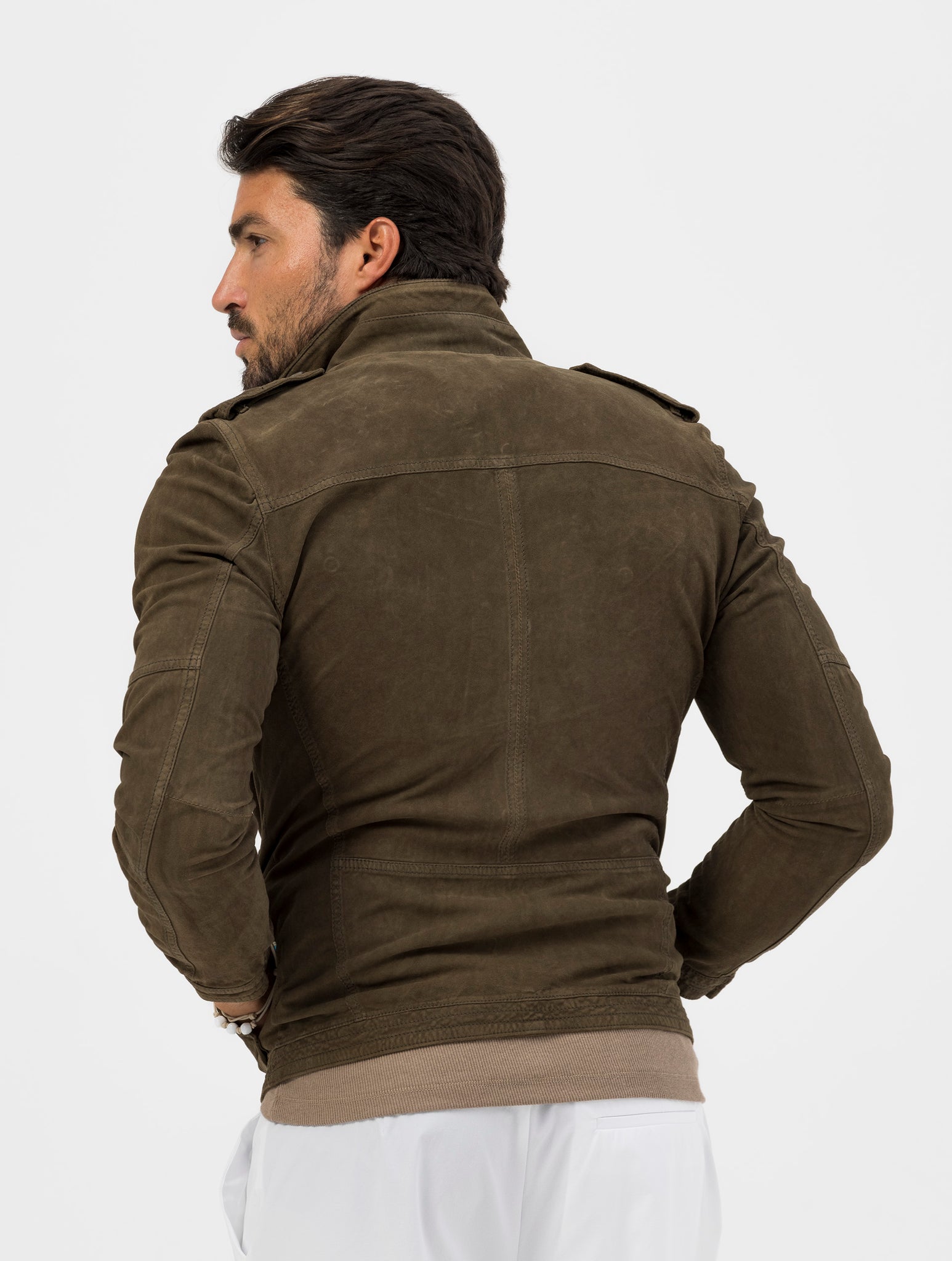 INDIAN SCOUT LEATHER JACKET IN MILITARY GREEN