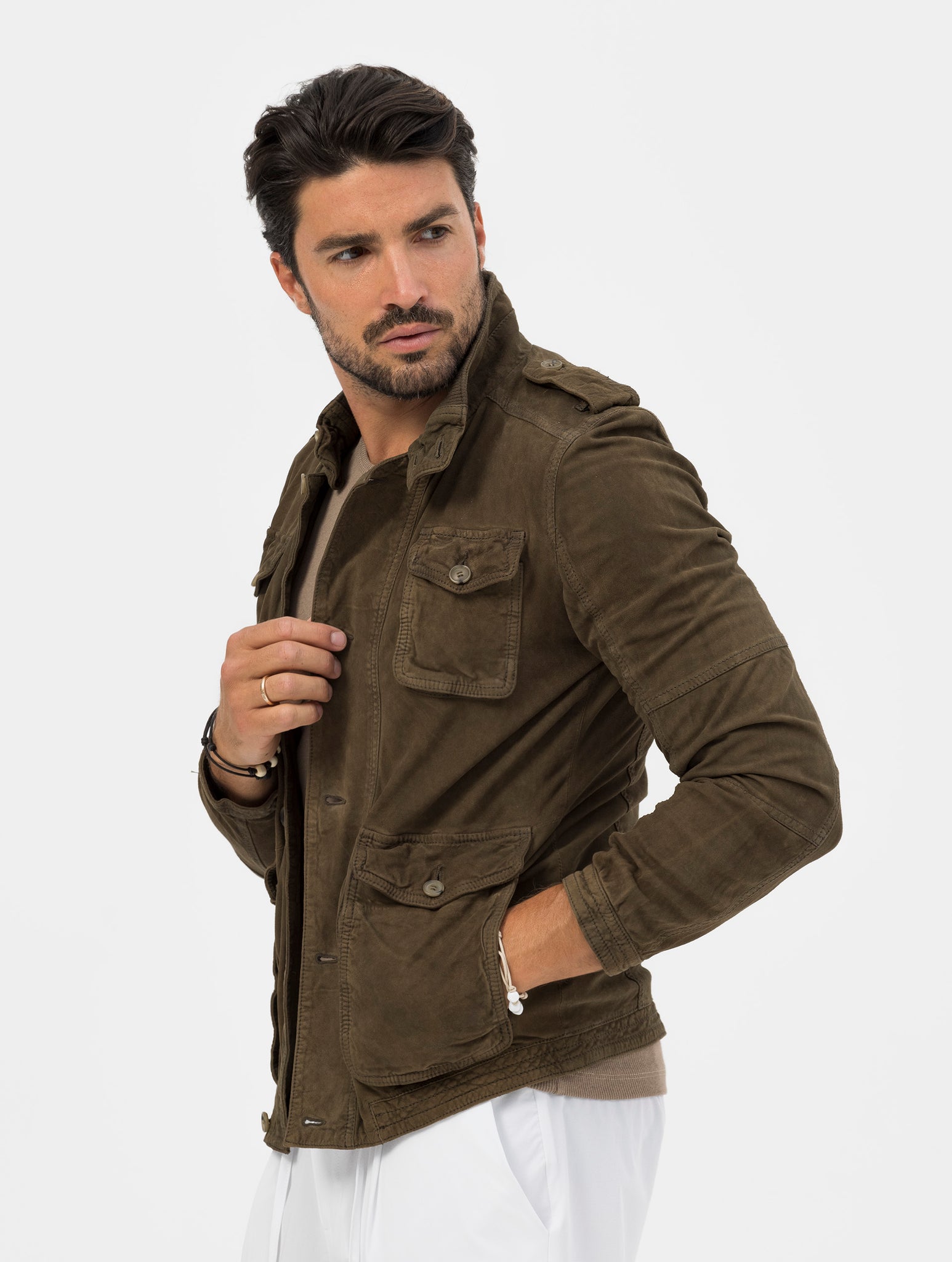 INDIAN SCOUT LEATHER JACKET IN MILITARY GREEN