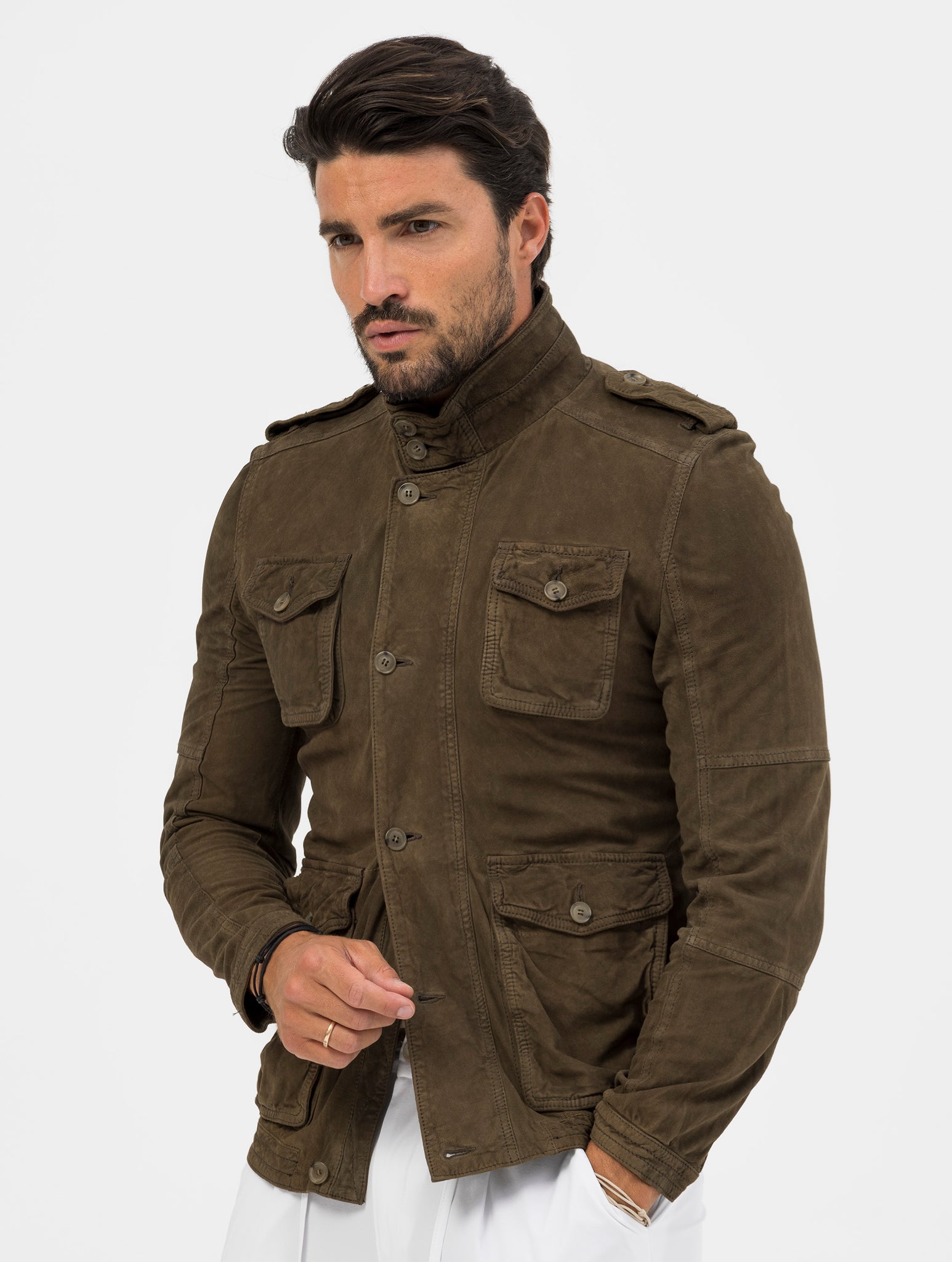 INDIAN SCOUT VESTE EN CUIR VERT MILITAIRE