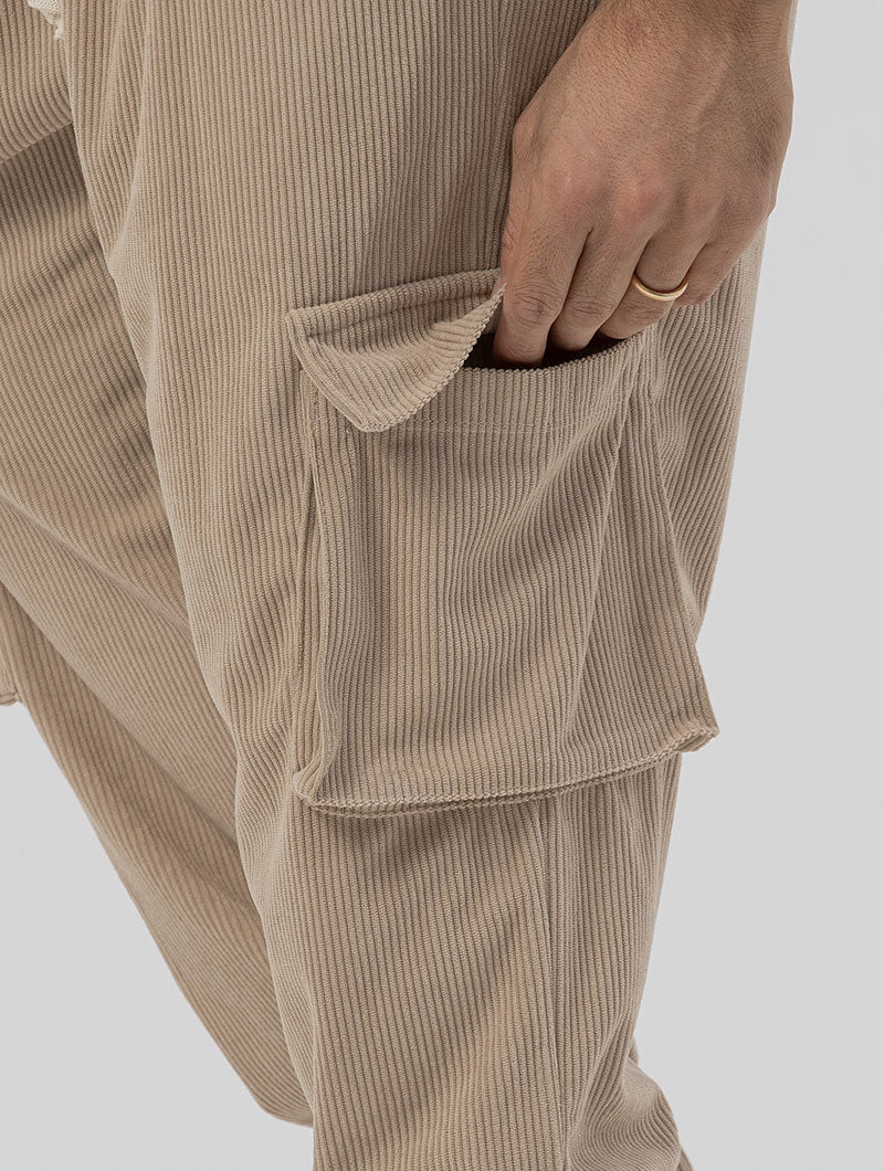 GREG VELVET CARGO PANTS IN BEIGE