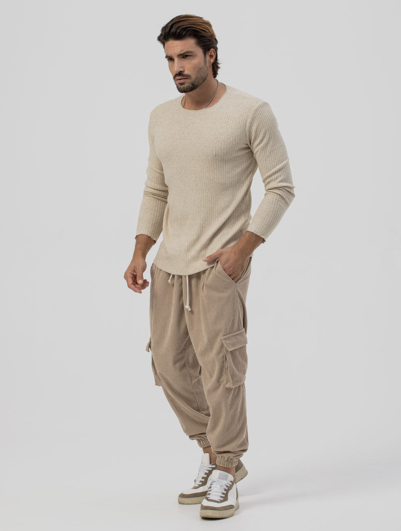 GREG VELVET CARGO PANTS IN BEIGE