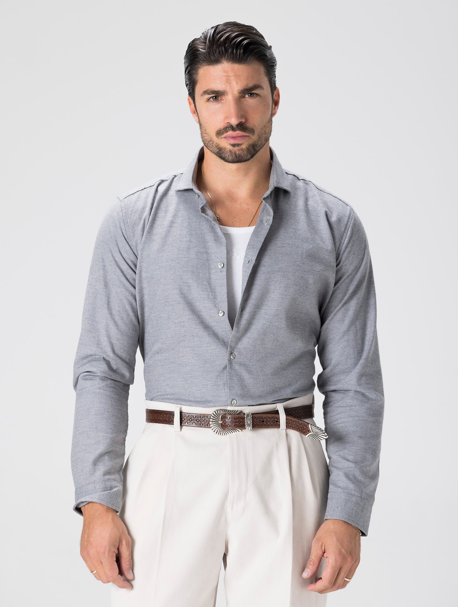 JASON CHEMISE EN FLANELLE BASIQUE GRIS CLAIR