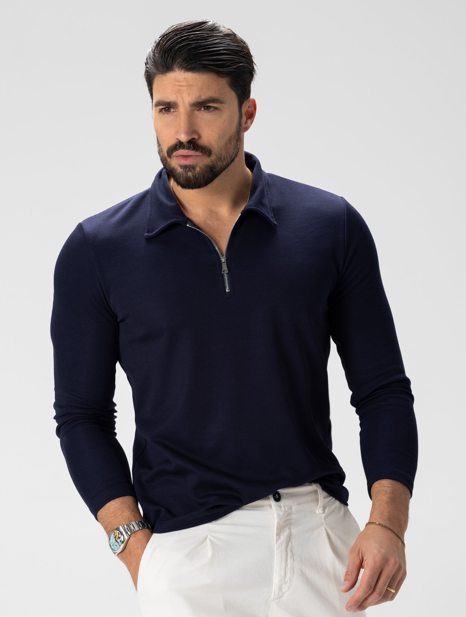 BENEDICT ZIPPED POLO IN NAVY