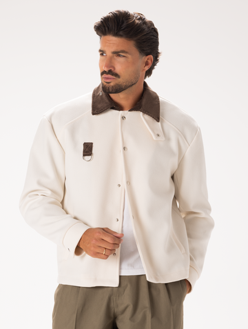 MANTEL MIT SAMTKRAGEN IN CREME UND BRAUN