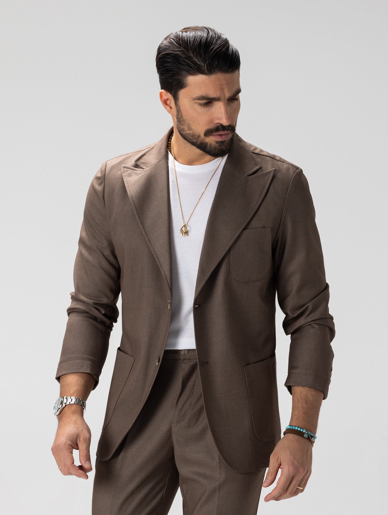 CALEB 2.0 BLAZER MARRON À SIMPLE BOUTONNAGE