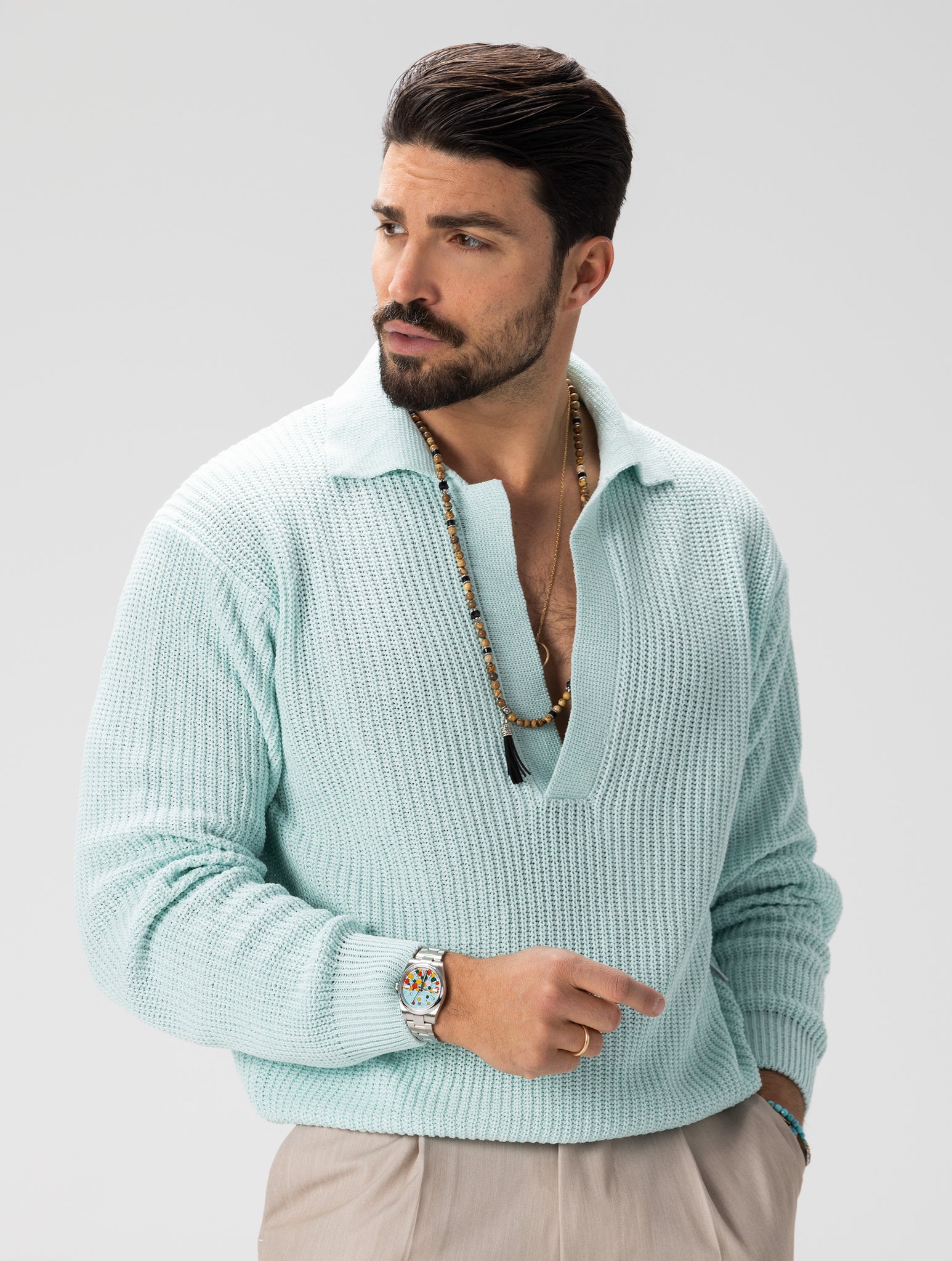 MISAO POLO SWEATER IN LIGHT BLUE