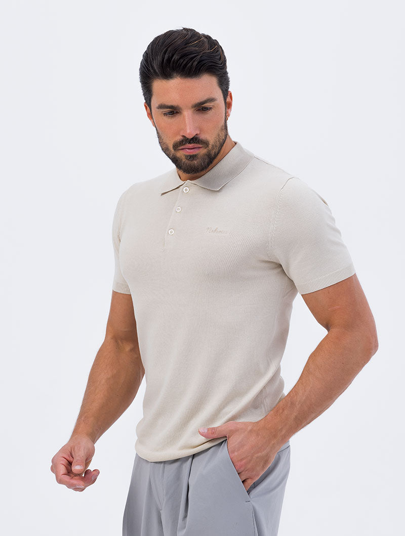 KNITTED SHORT POLO IN SAND