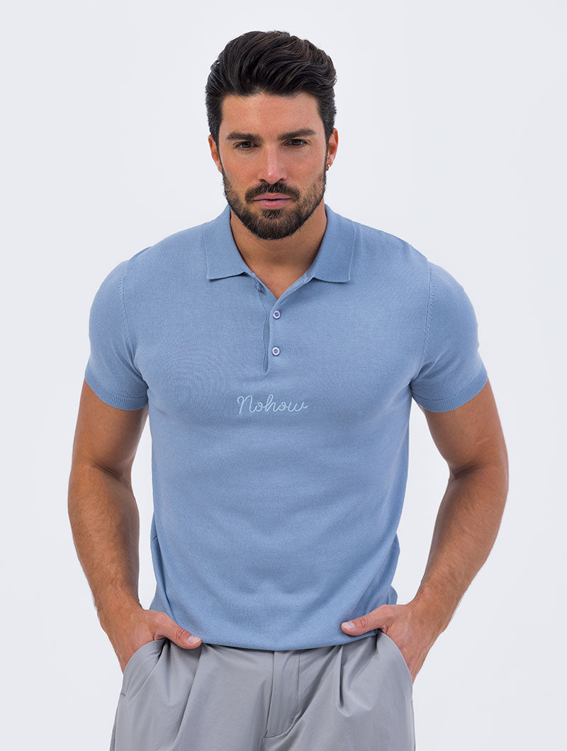 KNITTED SHORT POLO IN LIGHT BLUE