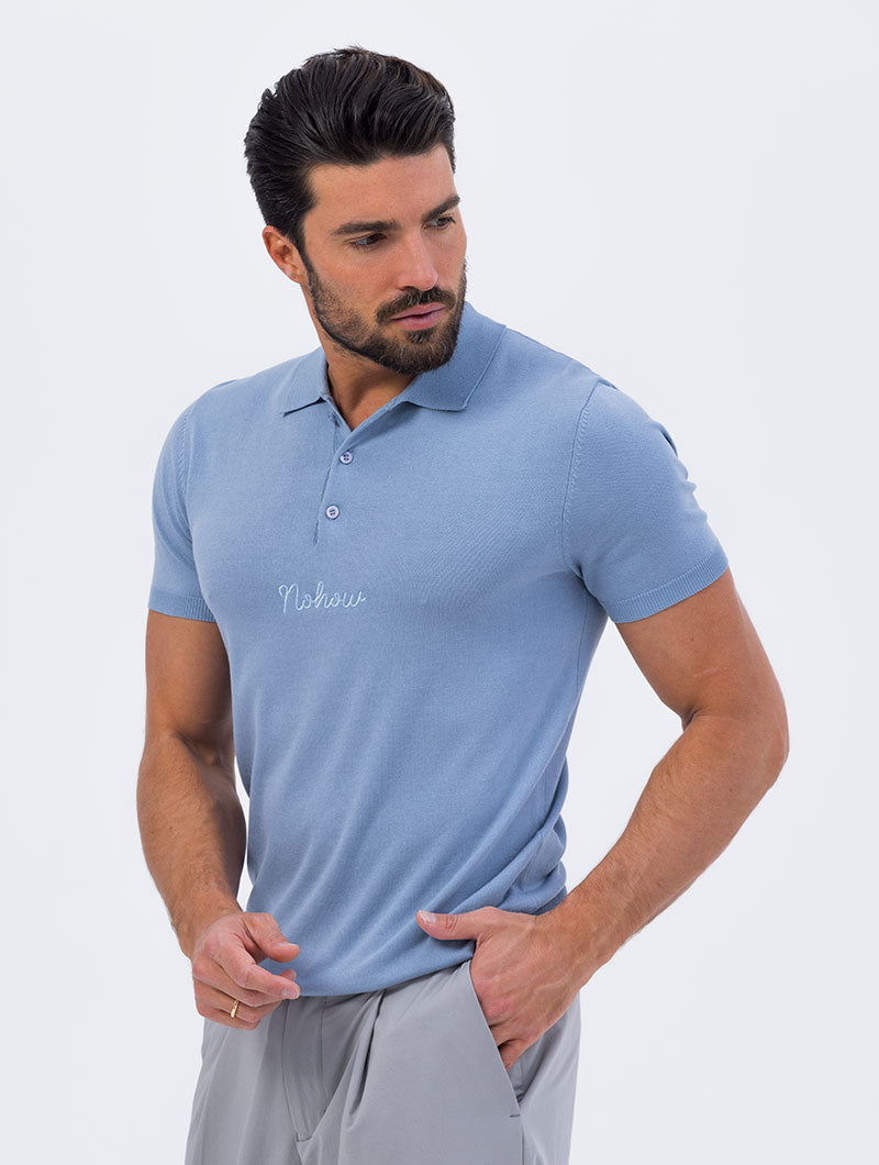 KNITTED SHORT POLO IN LIGHT BLUE