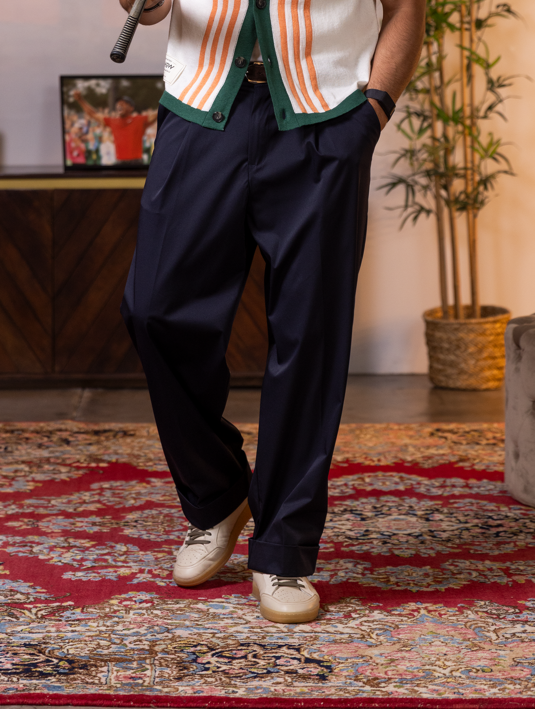 ISAAC PANTALON EN TISSU TECHNIQUE BLEU MARINE