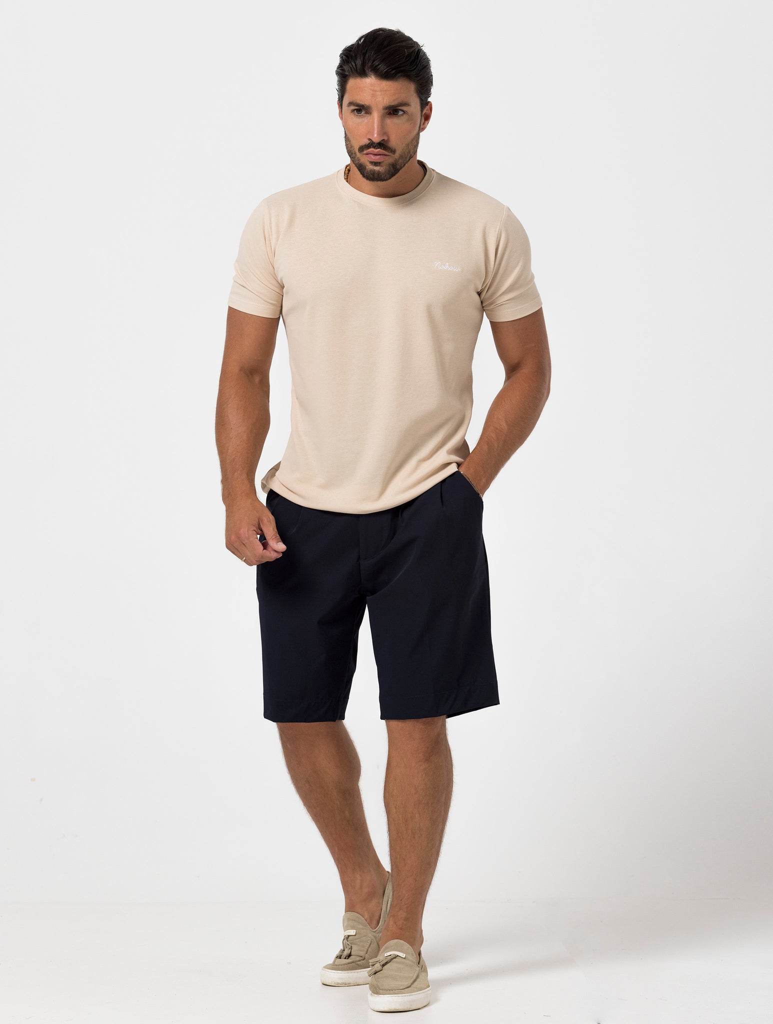 BEIGE BESTICKTES PIQUET-T-SHIRT