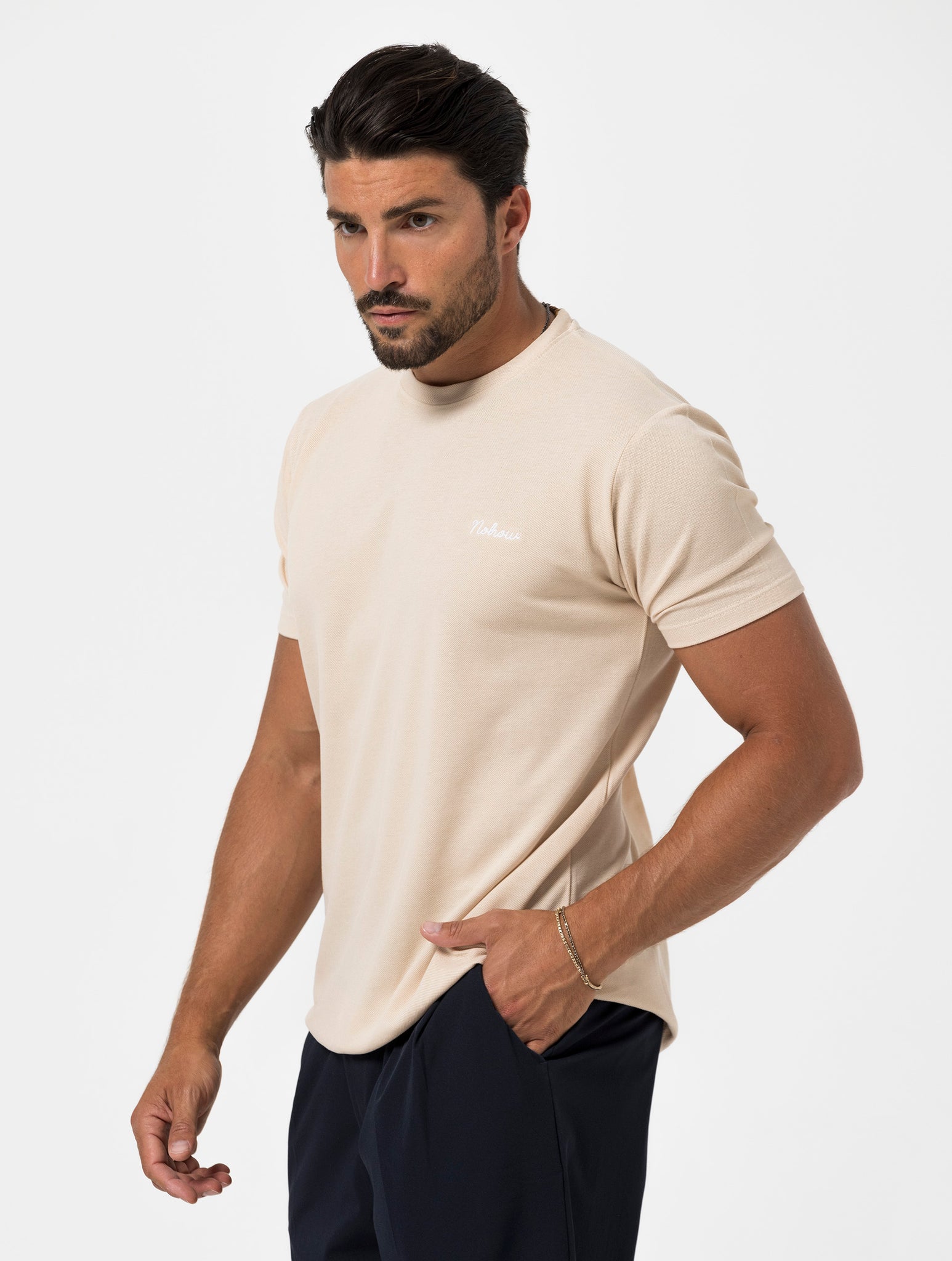 BEIGE BESTICKTES PIQUET-T-SHIRT