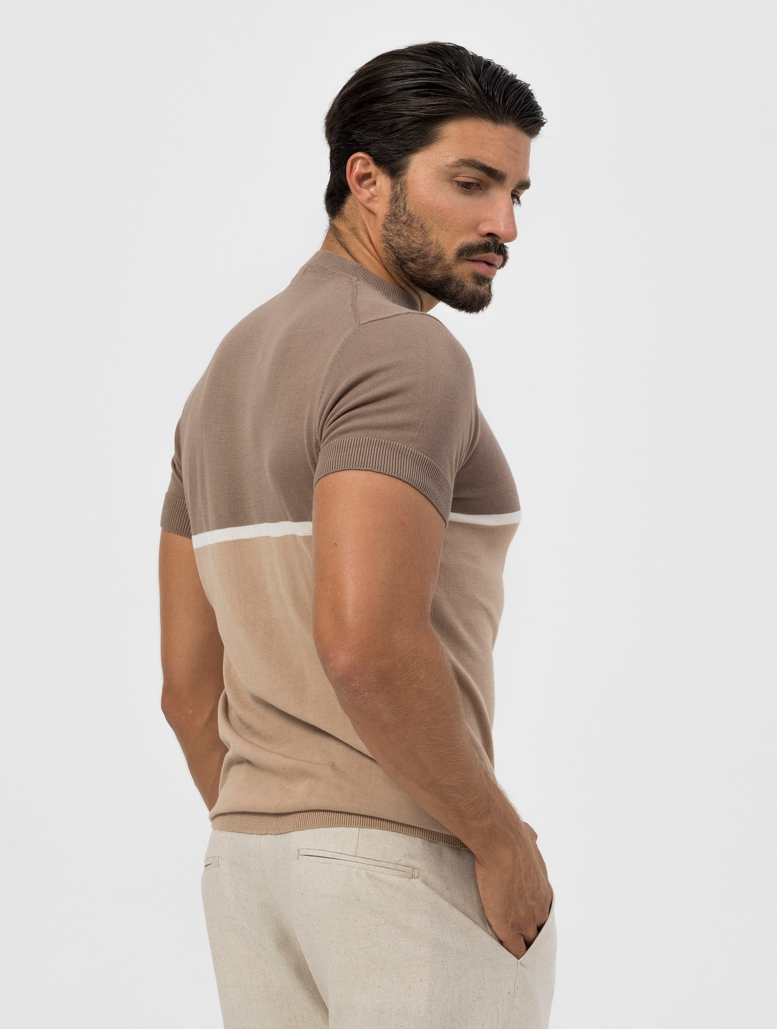 ANTHONY KNITTED T-SHIRT IN BEIGE AND BROWN