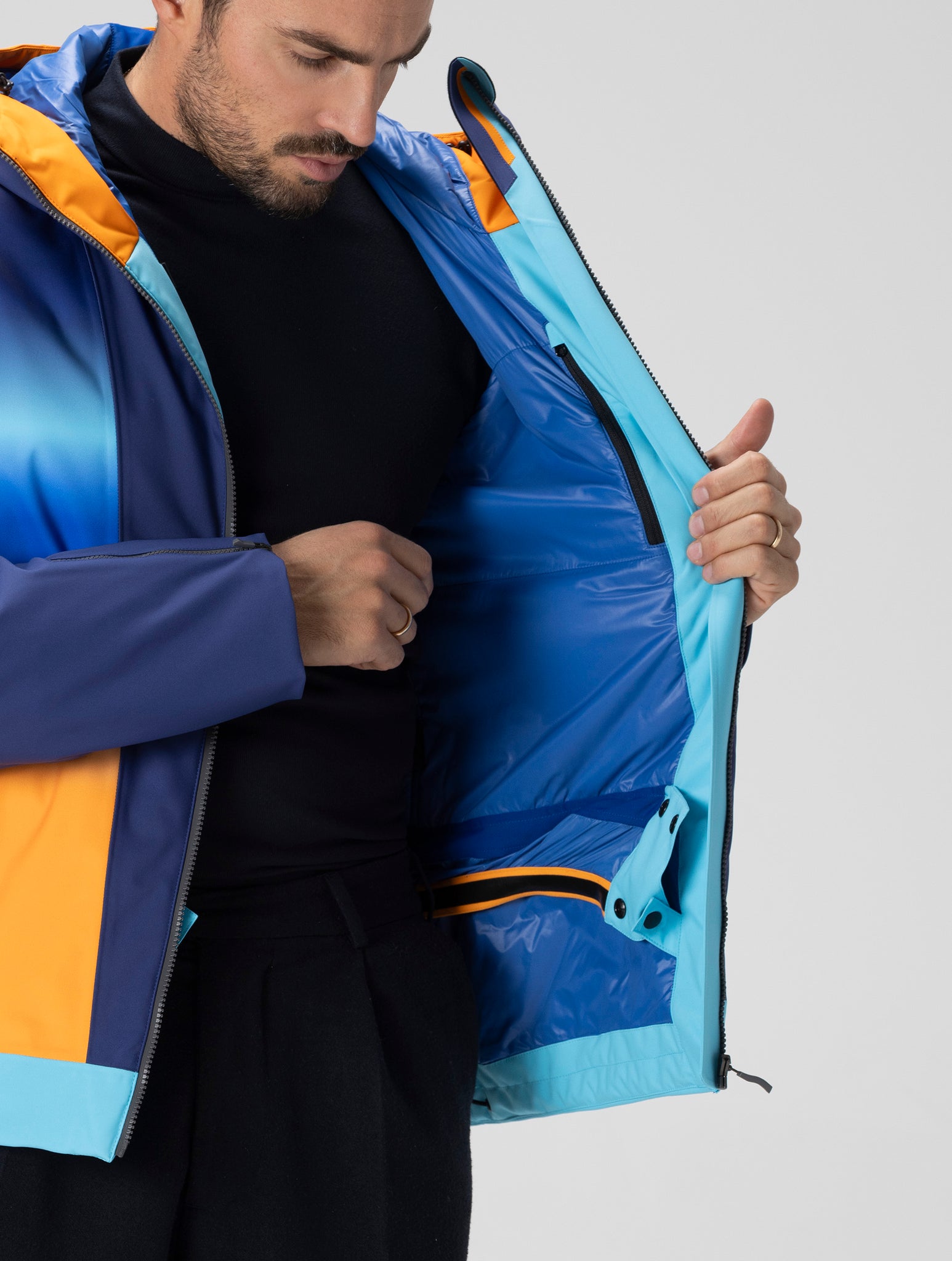 COLMAR JACKET IN BLEU ORANGE ET JAUNE 