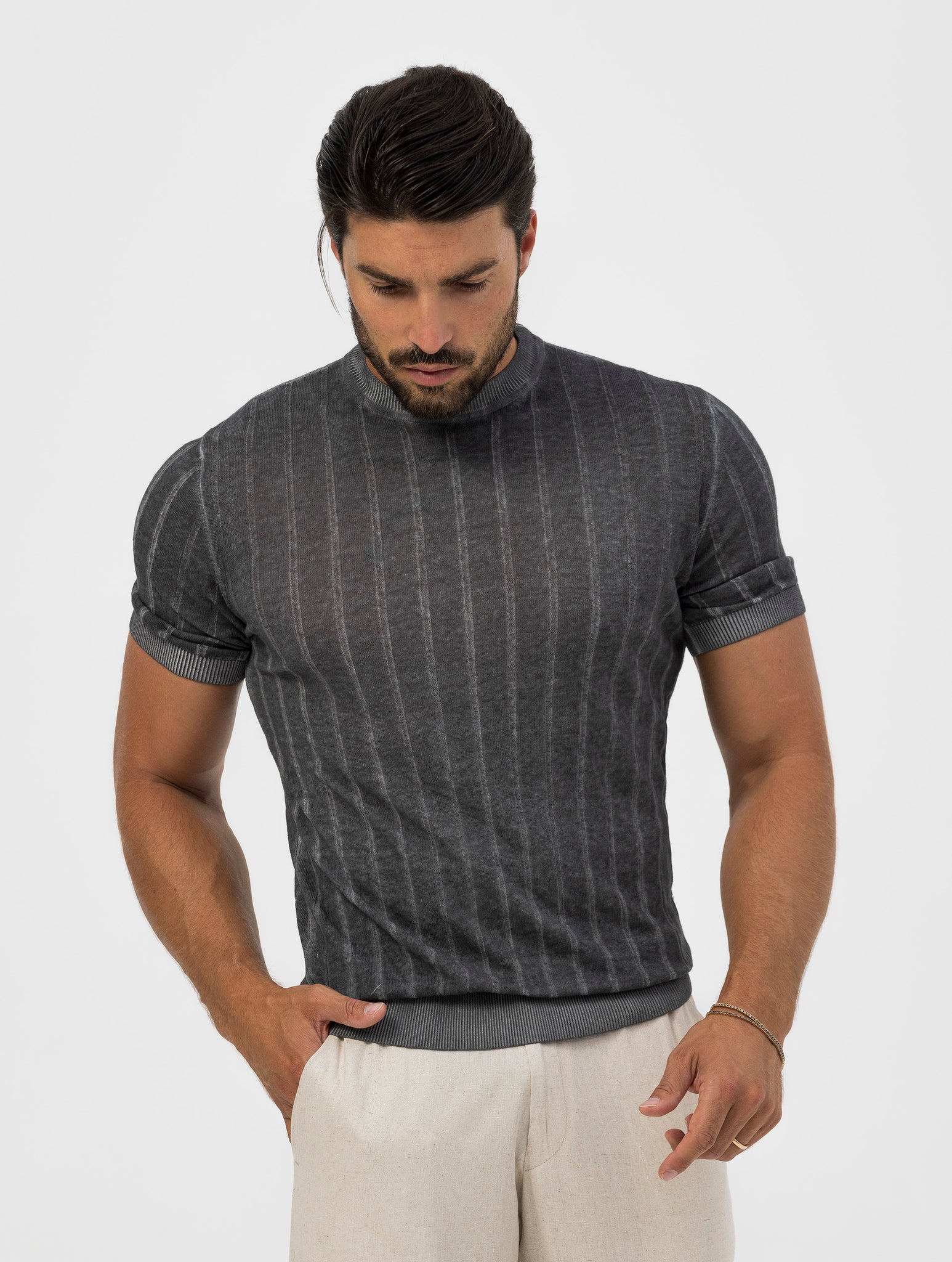 LUCAS RIBBED T-SHIRT IN ANTHRACITE