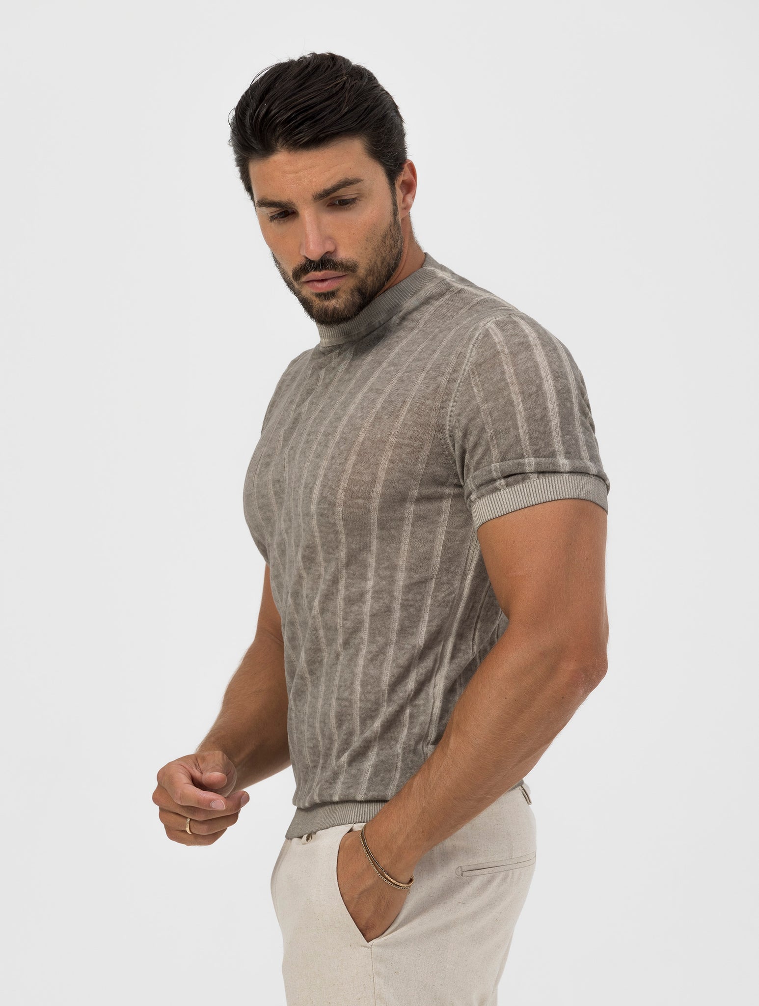 LUCAS RIBBED T-SHIRT IN MUD