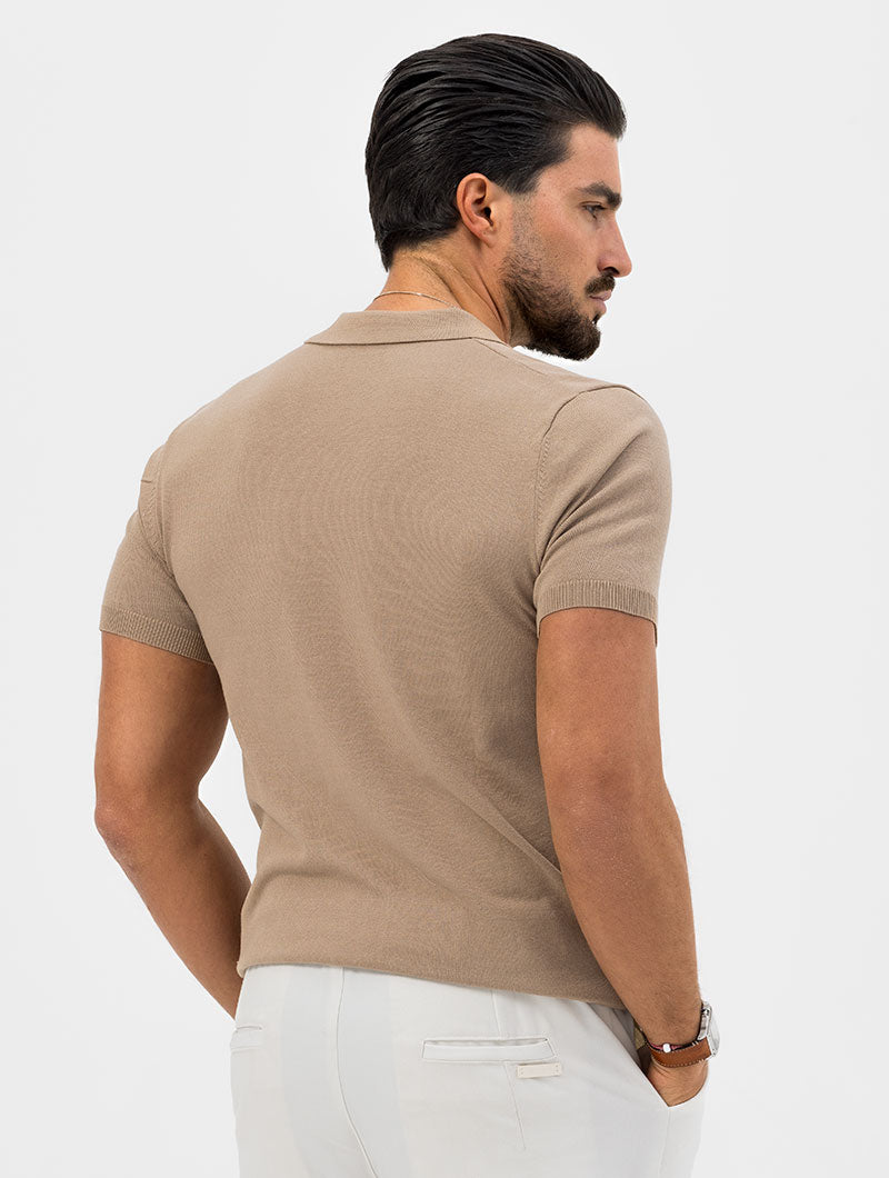 KNITTED SHORT POLO IN BEIGE