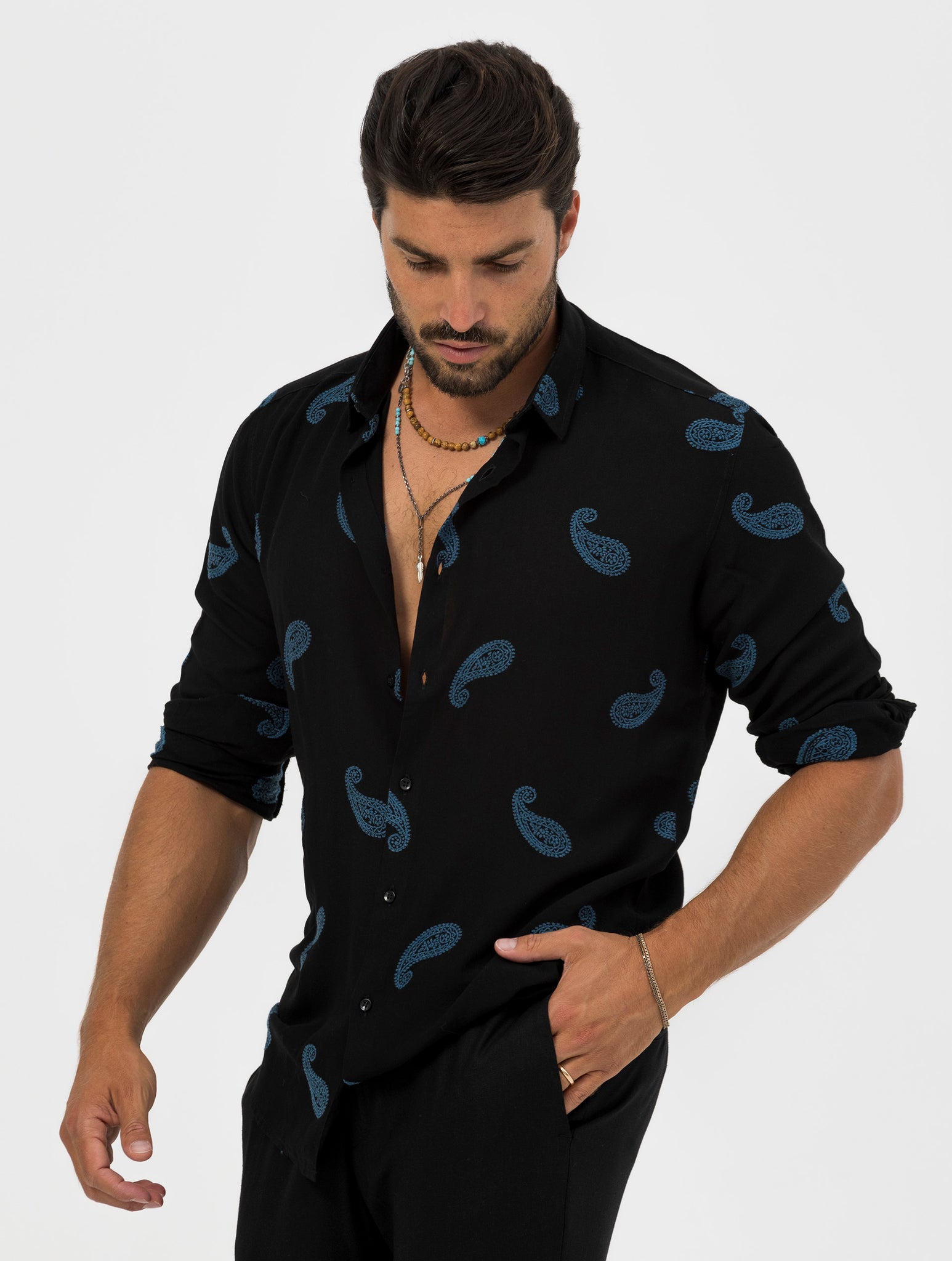 ISOSHI CAMICIA STAMPATA NERA