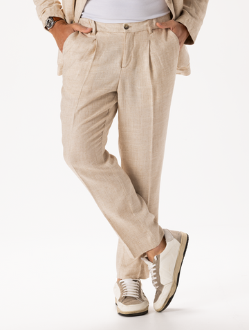 PANTALONI IN PURO LINO BEIGE
