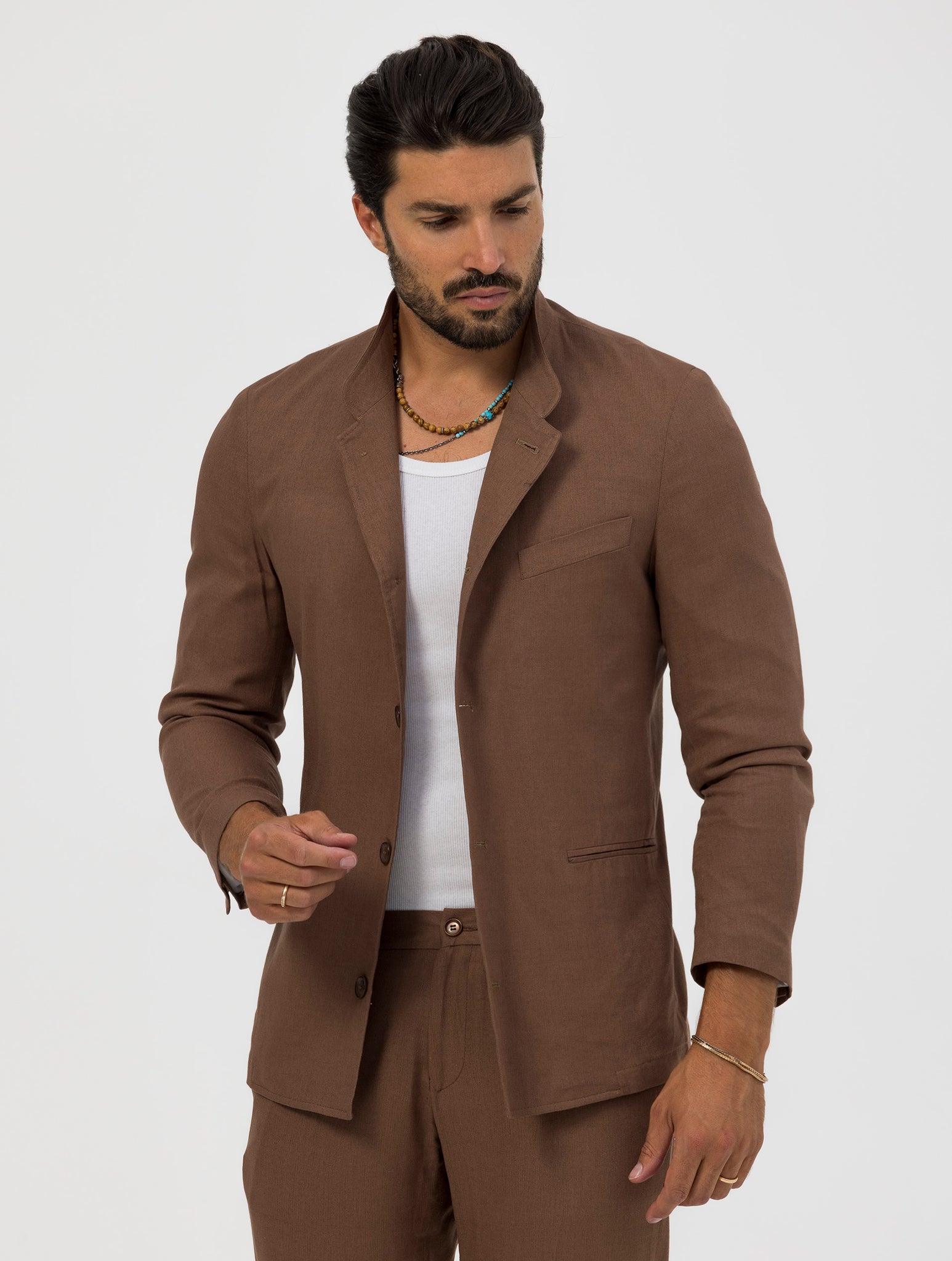 AKITA SINGLE BREASTED BLAZER IN TOBACCO