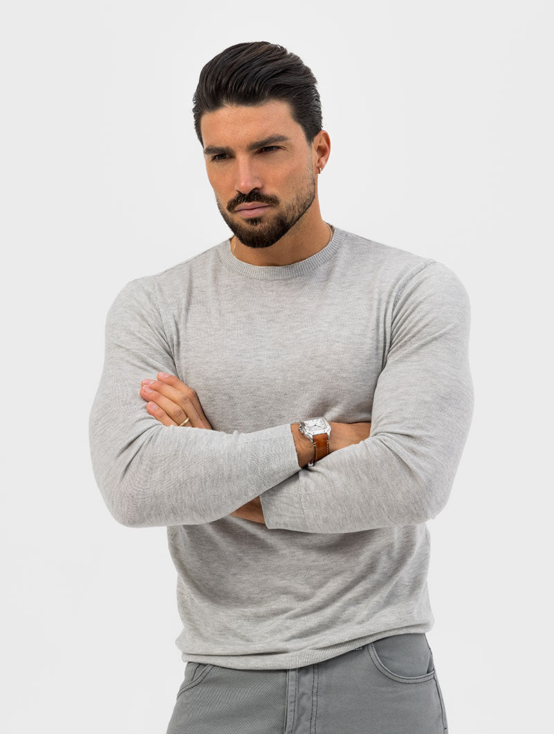 KNITTED LONG T-SHIRT IN LIGHT GREY