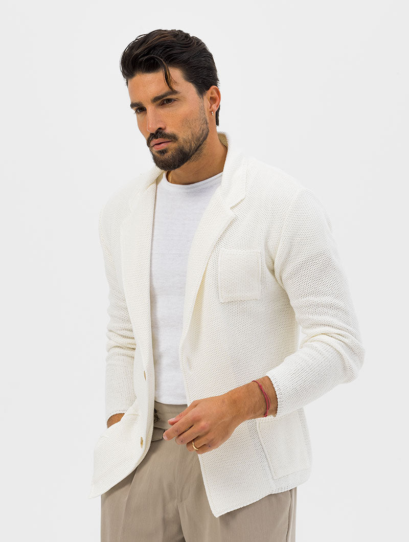 KNITTED SINGLE BREASTED BLAZER IN WHITE