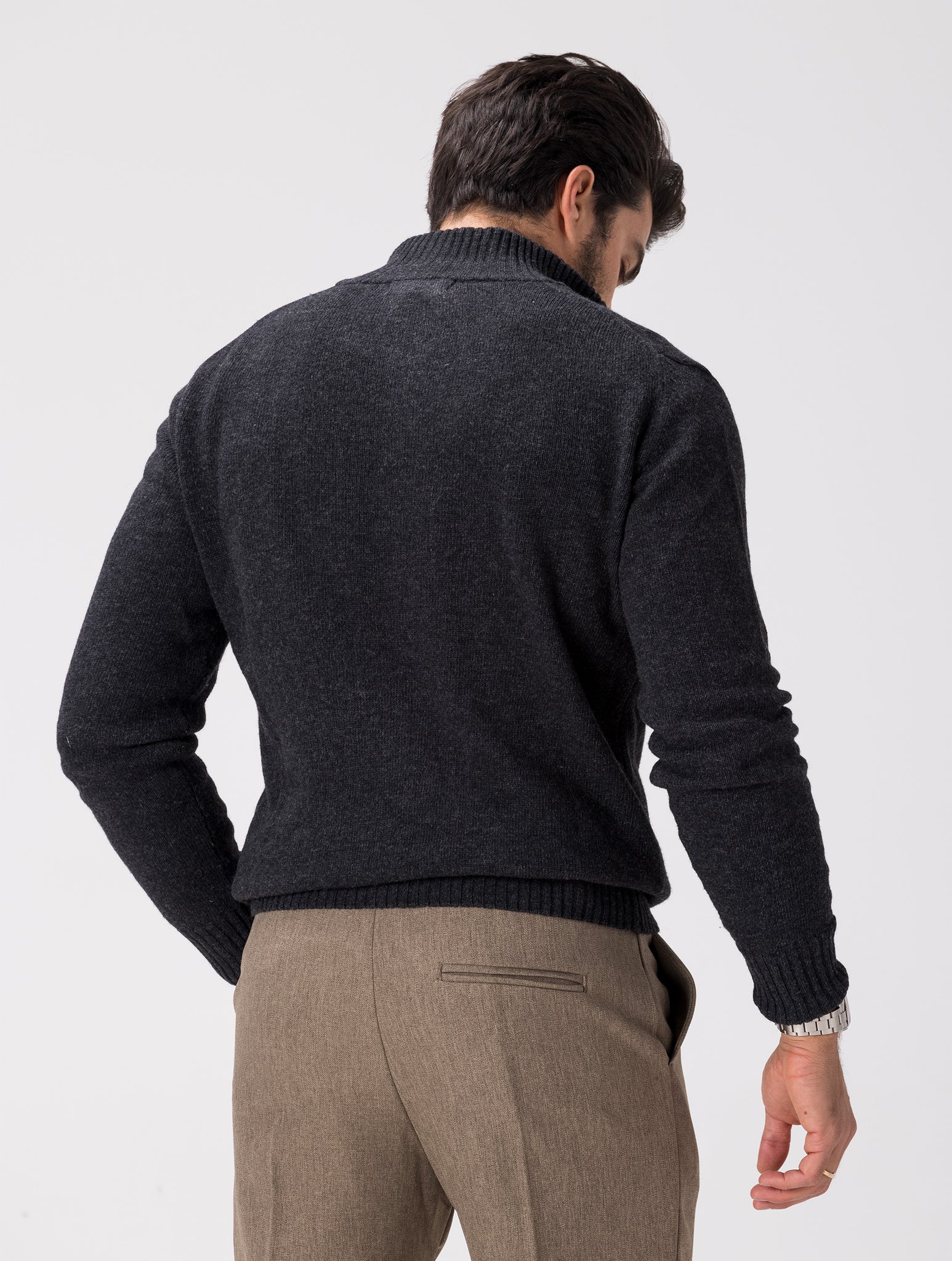 WOOL ZIPPED SWEATER IN ANTHRACITE