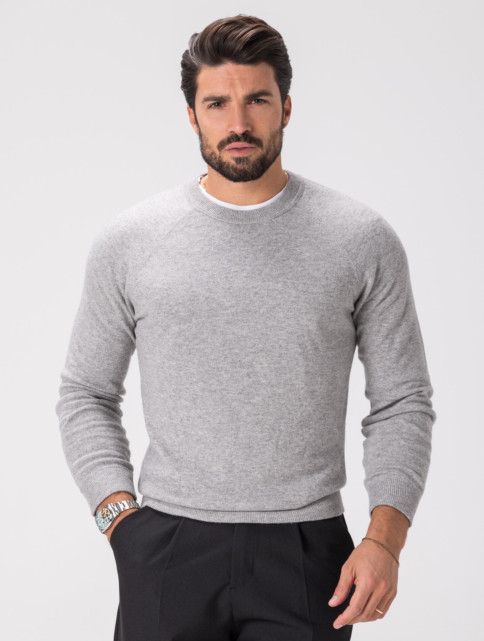 WOOL CREWNECK SWEATER IN GREY