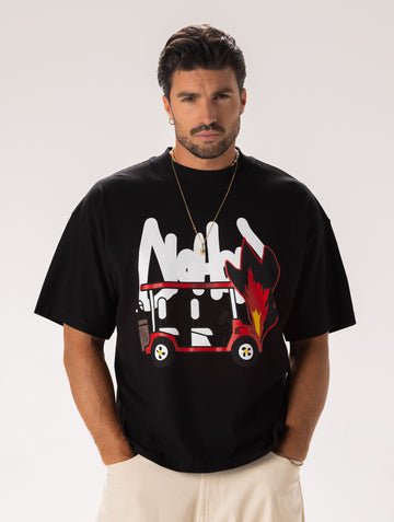 T-SHIRT IN BLACK WITH FIERY KART PRINT