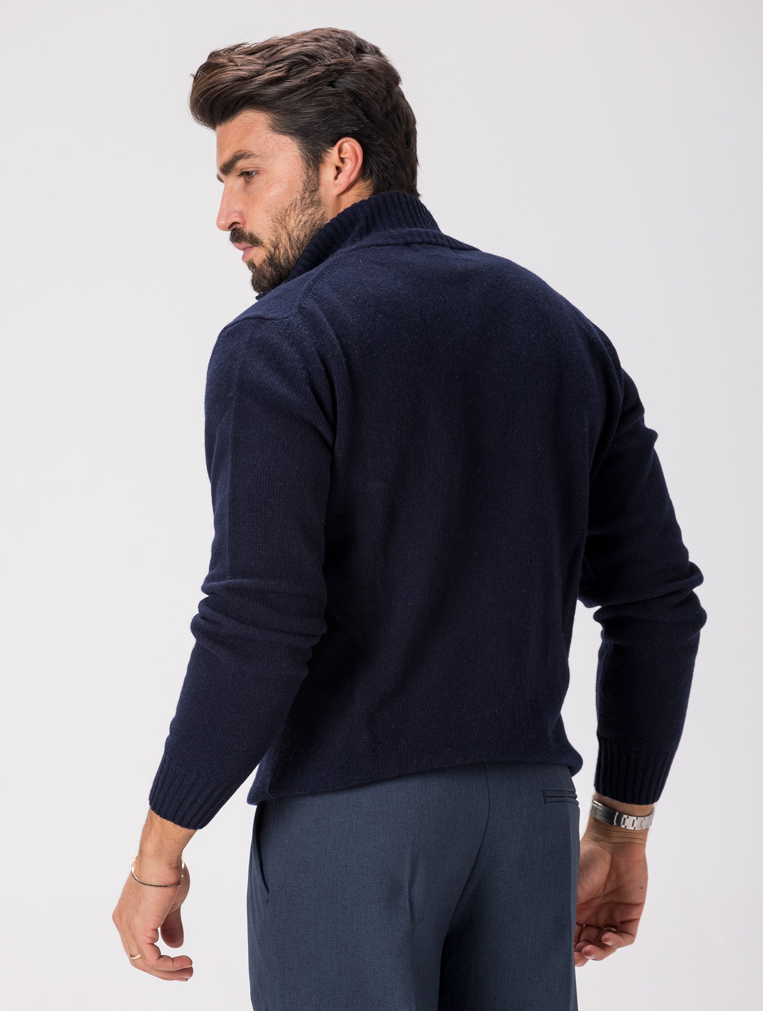 WOOL ZIPPED SWEATER IN NAVY