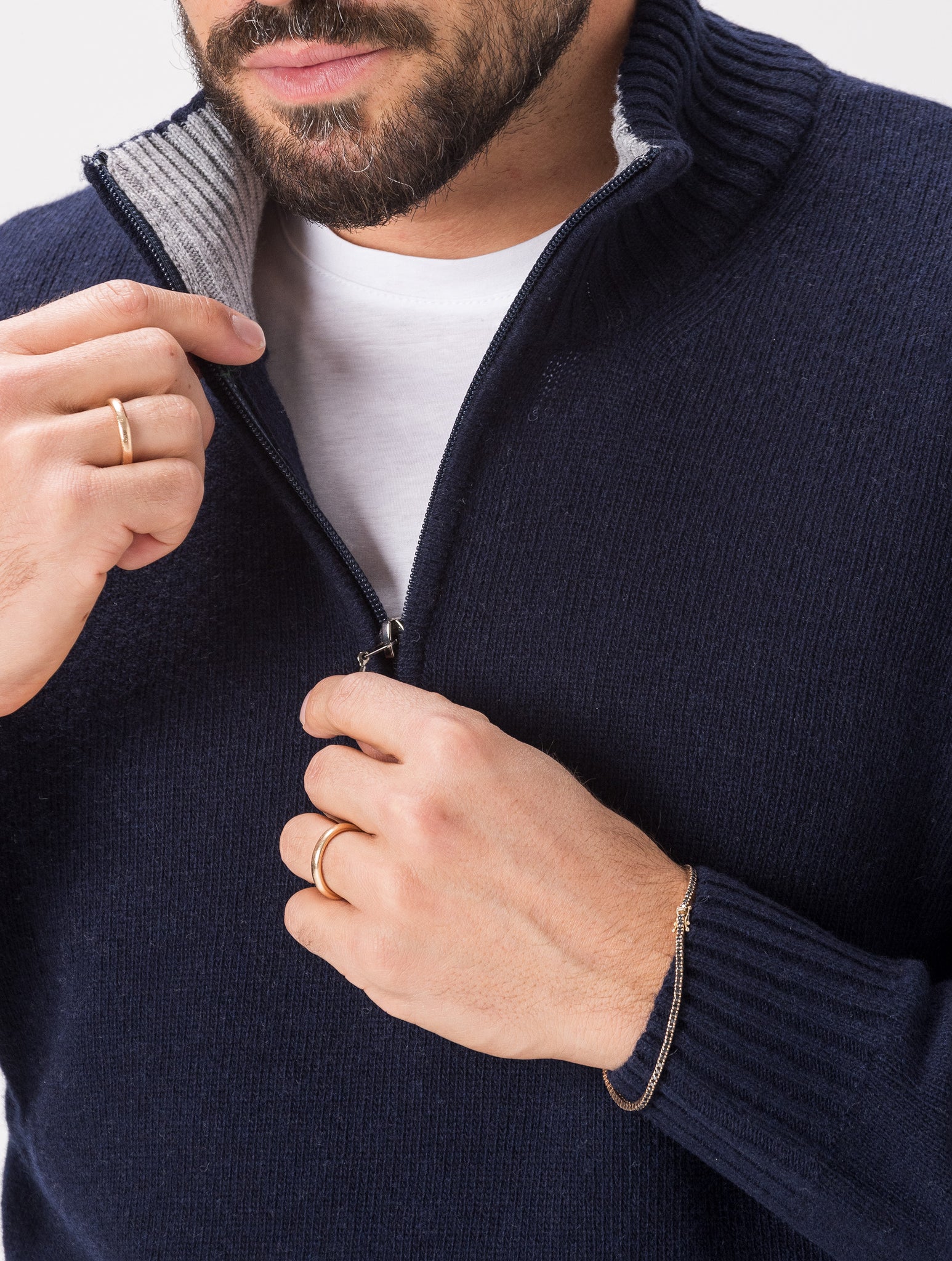 WOOL ZIPPED SWEATER IN NAVY