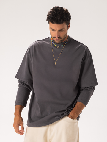 LAYERED OVER BASIC LONG T-SHIRT IN GREY