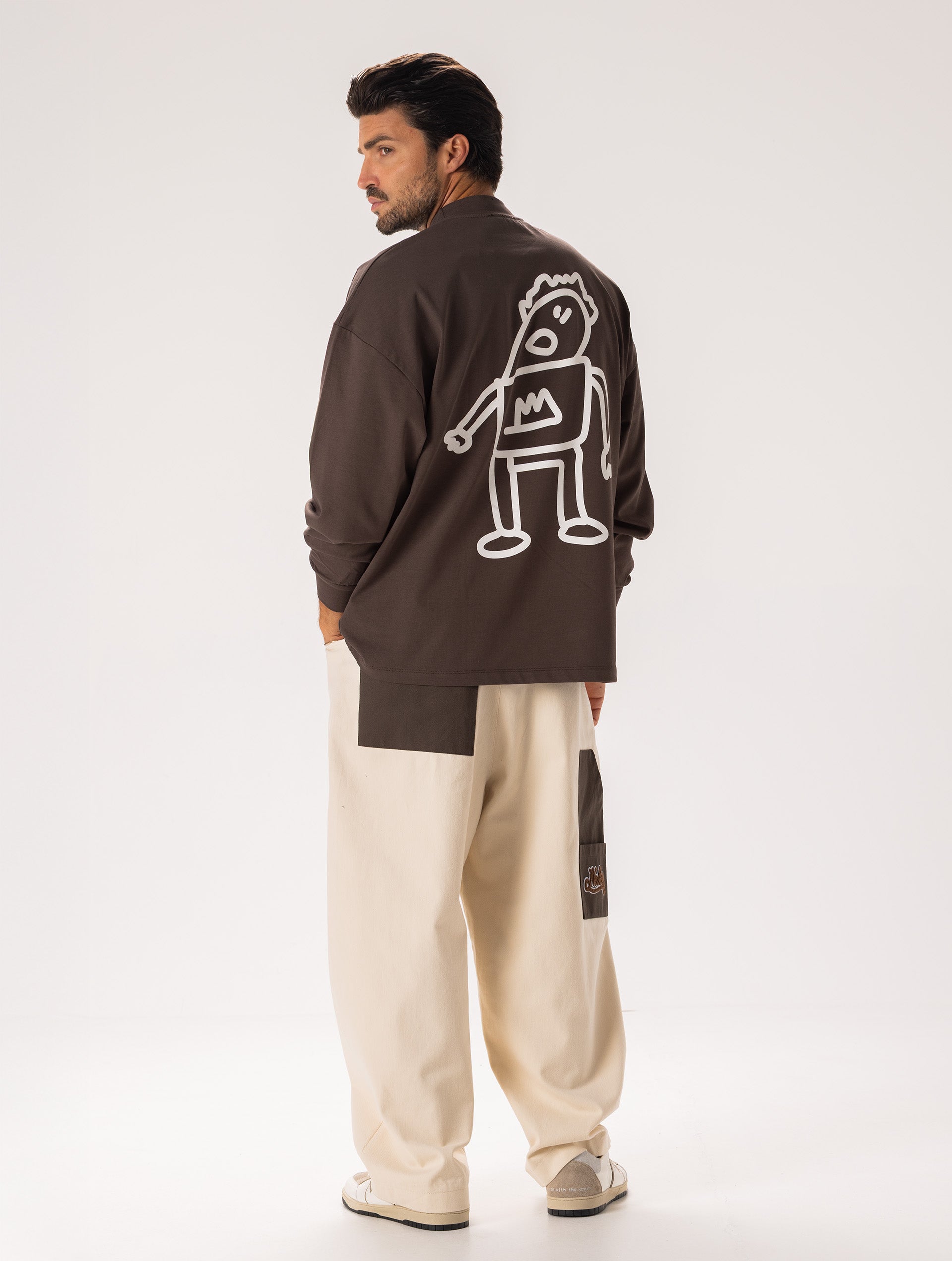 PRINTED OVER LONG T-SHIRT IN BROWN