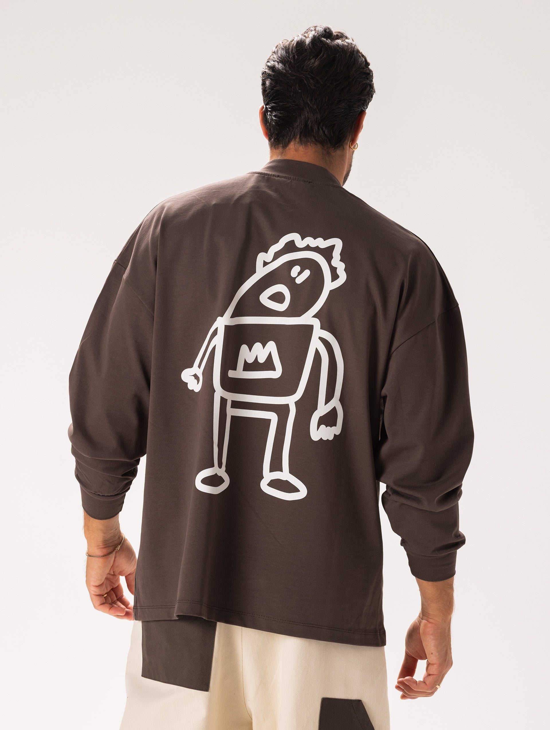 PRINTED OVER LONG T-SHIRT IN BROWN