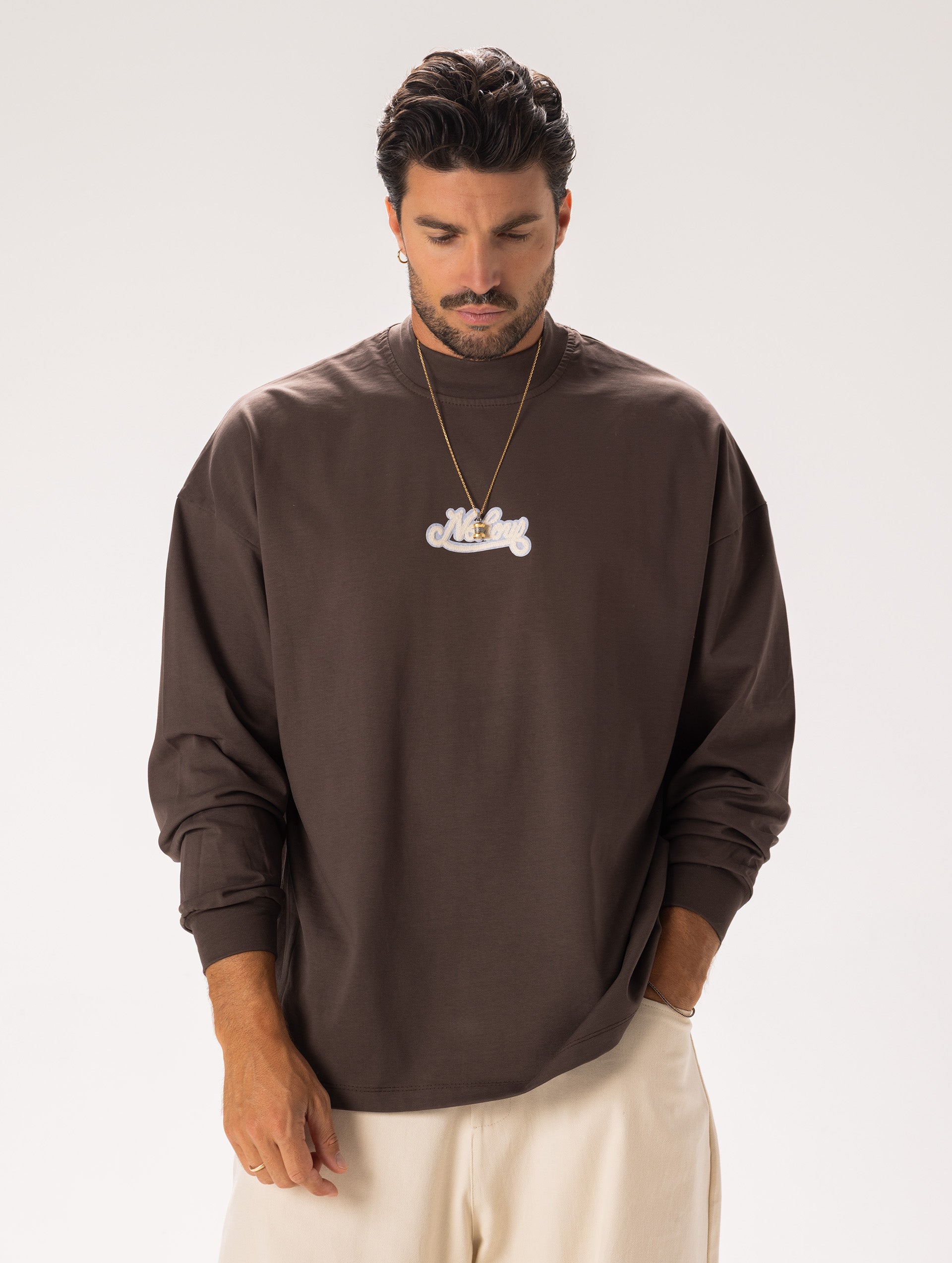 トップス BIO WEAR OVERPRINTED SHIRT PRINTED OVER LONG T-SHIRT IN BROWN