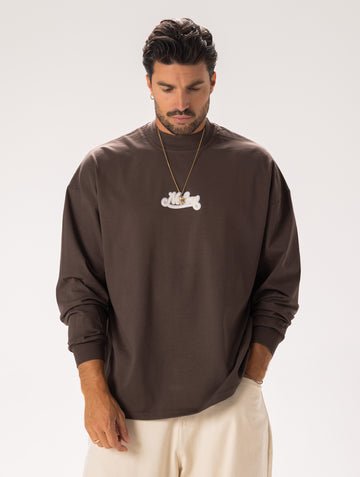 PRINTED OVER LONG T-SHIRT IN BROWN