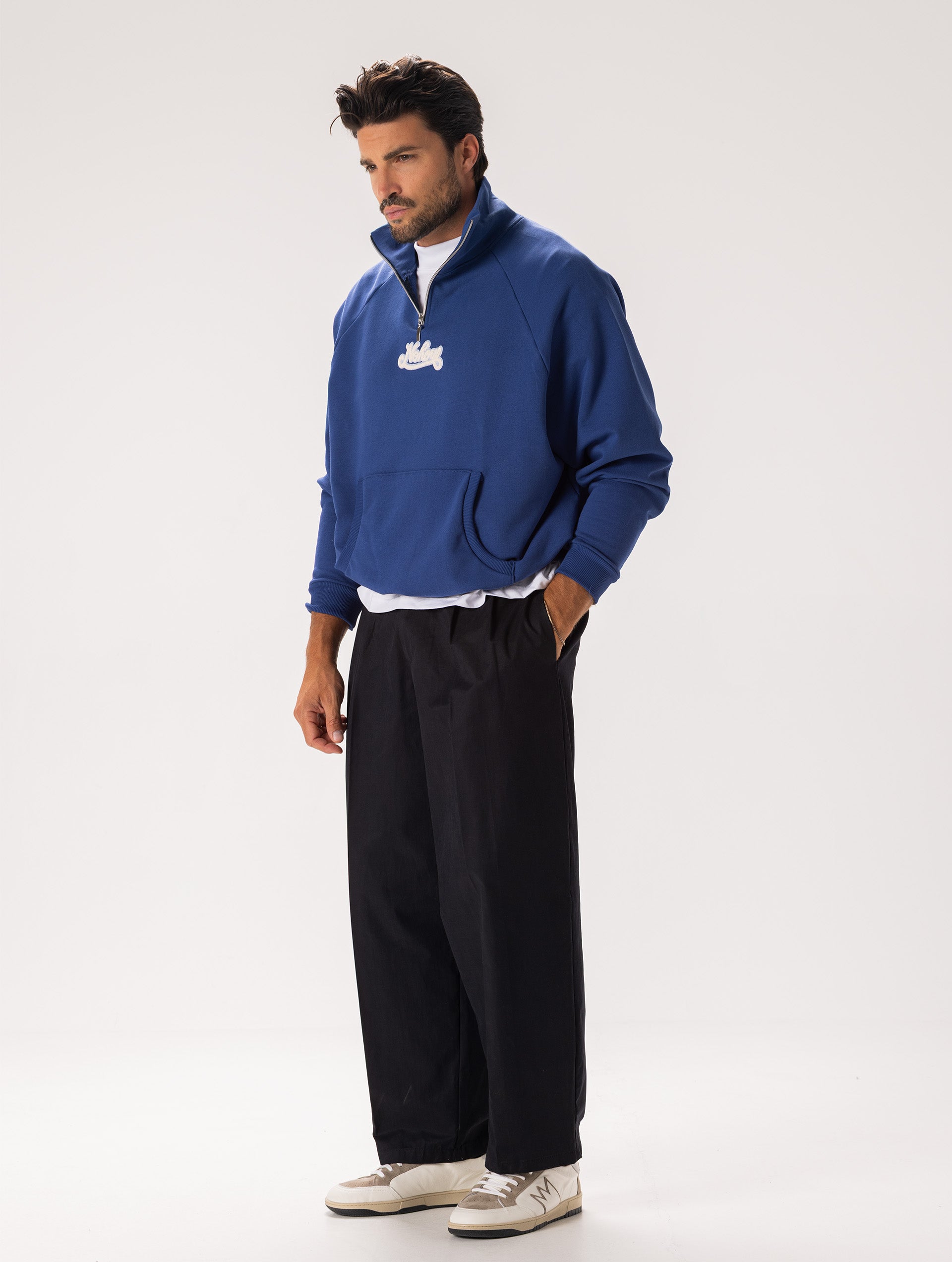 QUARTER ZIP SWEATSHIRT IN AVIO WITH NOHOW PATCH