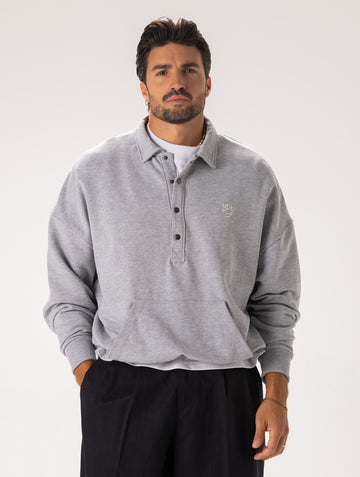 POLO SWEATSHIRT IN GREY WITH MOKA PRINT