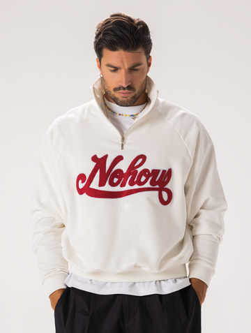 QUARTER ZIP SWEATSHIRT IN CREAM WITH NOHOW PATCH