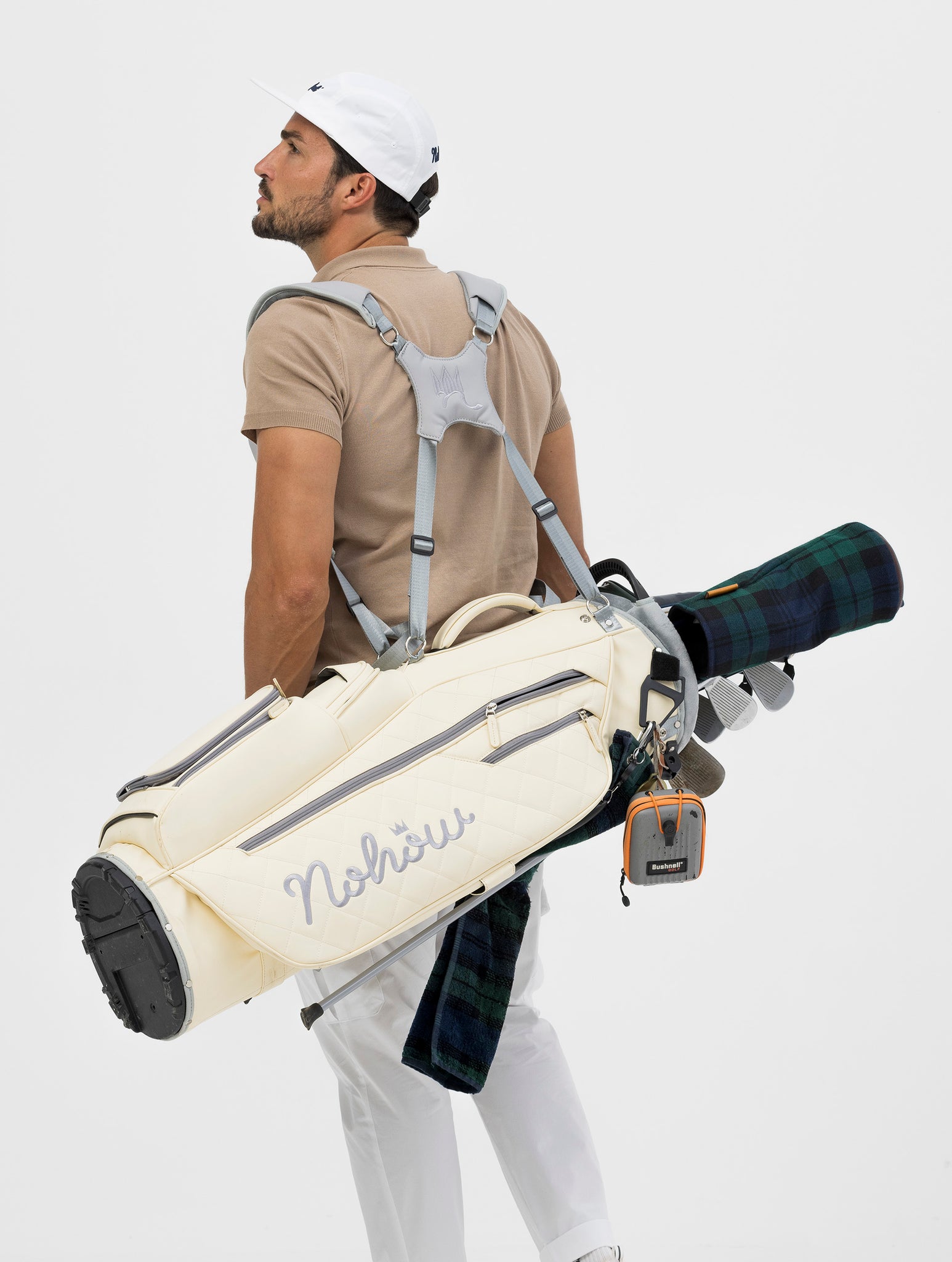 BOLSA DE GOLF NOHOW EN CREMA CON CREMALLERAS GRISES EXCLUSIVAS