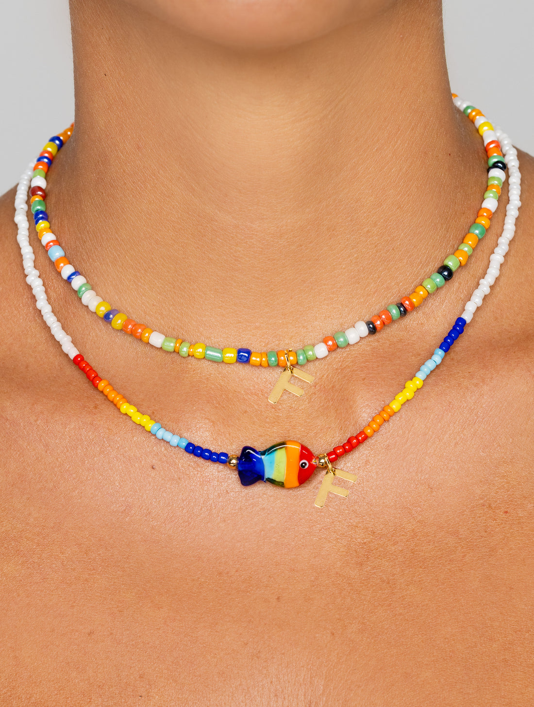 CUSTOMIZED NECKLACE WITH COLOURED BEADS AND GOLD LETTER
