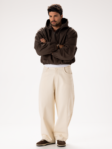 COTTON GABARDINE SUIT IN BROWN AND CREAM