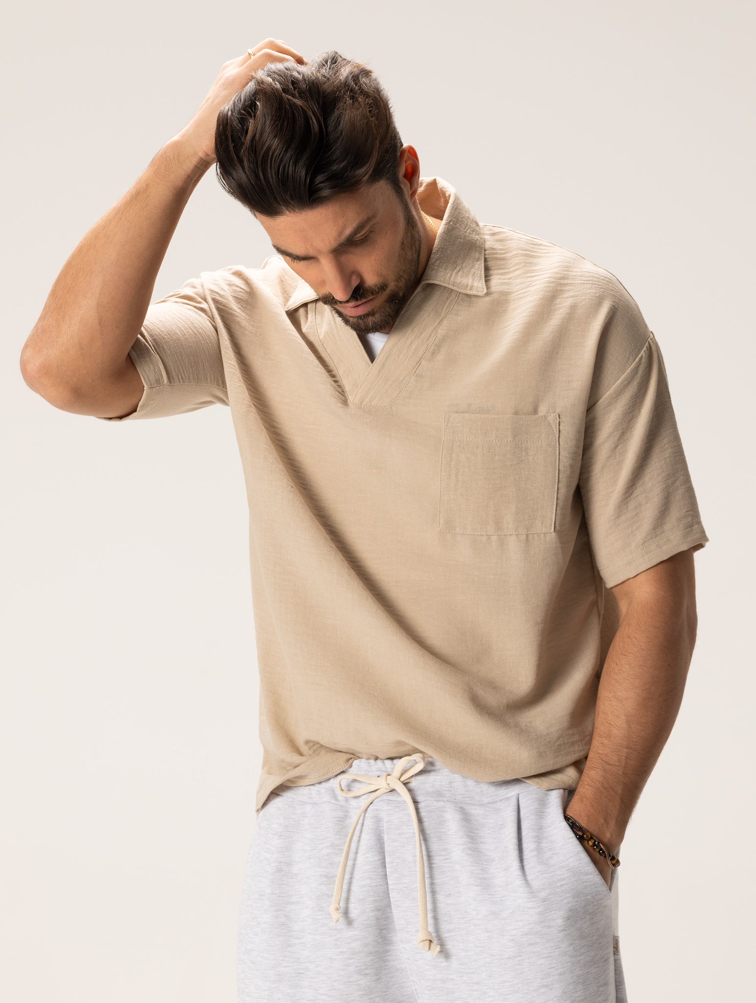 QUENTIN POLO BEIGE DE MANGA CORTA